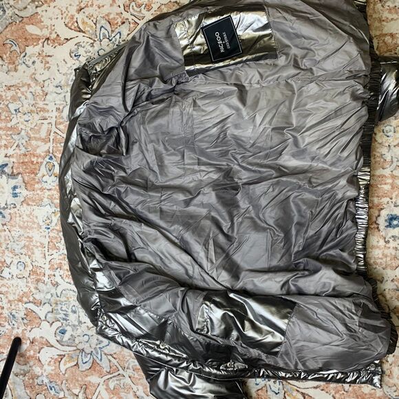 MACEOO + Gold Strike Mens Puffer Jacket Silver Metallic Shiny Spellout XL - Picture 4 of 14